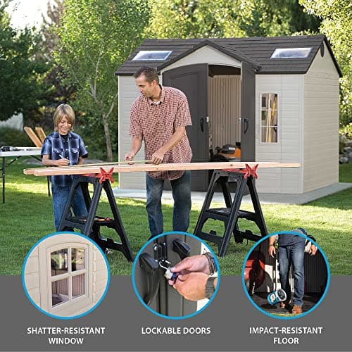 Lifetime 60005 Outdoor Storage Shed with Windows, Skylights and Shelving, 10 x 8 Feet