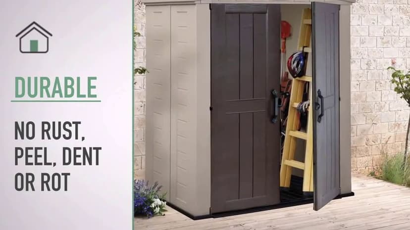 Keter Factor 6x3 Outdoor Storage Shed Kit-Perfect to Store Patio Furniture, Garden Tools Bike Accessories, Beach Chairs and Push Lawn Mower, Taupe & Brown