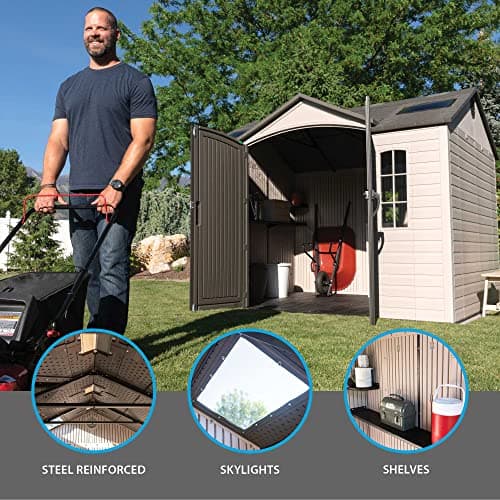 Lifetime 60005 Outdoor Storage Shed with Windows, Skylights and Shelving, 10 x 8 Feet