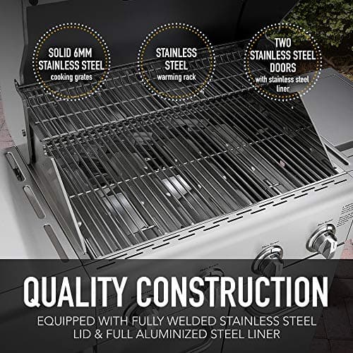 Kenmore 4-Burner BBQ Gas Grill with Searing Side Burner, Stainless Steel Propane Grill, 52,000 BTUs, Cabinet Style, Includes Warming Rack, Electronic Ignition & Stainless Steel Cooking Grates