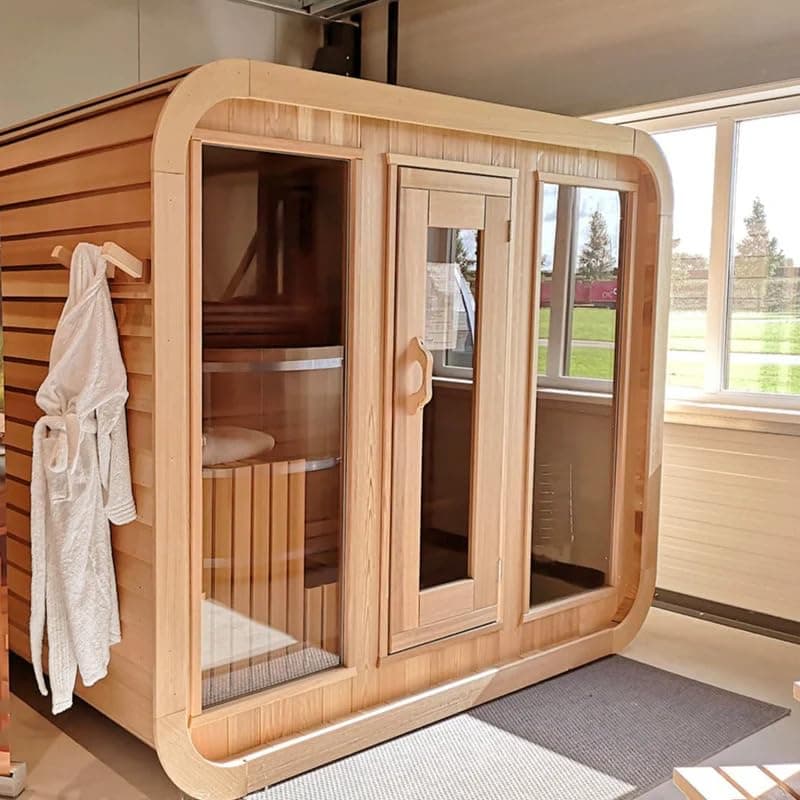 Customize Luxury Outdoor Sauna 6-10 Person, Canadian Hemlock, Red Cedar Sauna, Porch Option, Glass Window Option, Wood Burning Stove or Harvia Heater with Rocks, Extra Large Backyard Saunas (0-195 °F)
