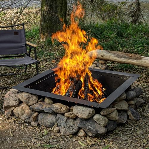 42 inch Square Fire Pit Ring, Heavy Duty Fire Ring, DIY Campfire Insert Above or In-Ground, for Outdoor, Camping, and Bonfires