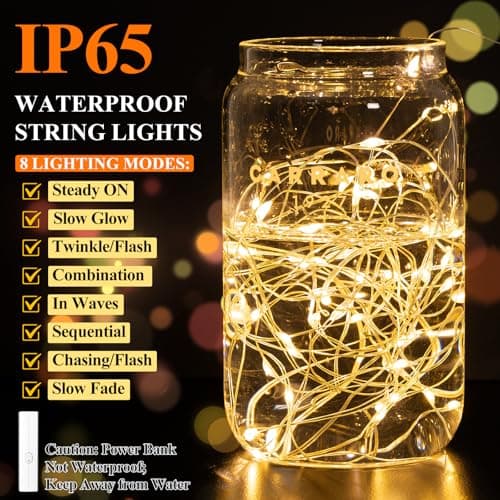 Lipstick Rechargeable Fairy Lights, 1 Pack Twinkle Lights Battery Operated, Mini Indoor LED String Lights with Timer for Vine, Bedroom, Christmas, Parties, Wedding, Decoration (10M/33FT Warm White)