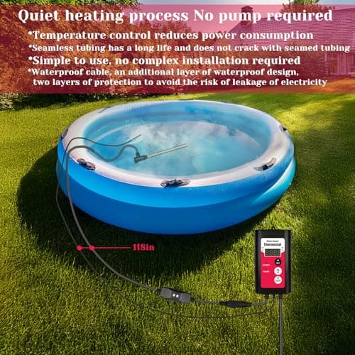 1800W Immersion Water Heater Portable Electric Hot Tub & Pool Fully Submersible Water Heater with Thermostat, GFCI Leakage Protection for Bathtub, Buckets, Swimming Pool, Baptistry, Pools