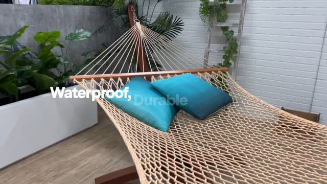 Fab Habitat Rope Recycled Polyester Hammock - Miami - Natural - Indoor/Outdoor, Quick Dry, 2 Person 400 lbs Capacity - Patio, Poolside, Backyard, Garden, Beach, Balcony - 12-14 ft Adjustable