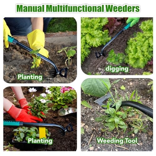 2PCS Weed Puller Tool, 16in Gardening Hand Weeder Tool, 2024 Upgrade Weeding Artifact Uprooting Weeding Tool, 6Teethes Dual Purpose Manual Weed Remover Tool Weed Pulling Tool for Garden