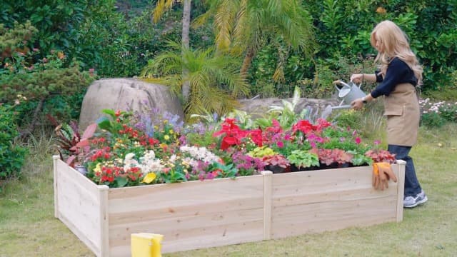 Amerlife 8x4 Ft Wood Raised Garden Bed, Durable 15 Inch Depth Planter Box for Vegetables, Herbs, and Flowers, Ideal for Outdoor Gardening with Open Base