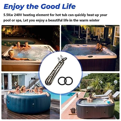 5.5KW 240V Titanium Hot Tub Spa Heating for Universal Heating Element Replacement for Flo-Thru, Also fit for Balboa Spa Heater Element and Spas Electric Heaters Or Swimming Pools -(10 inch)