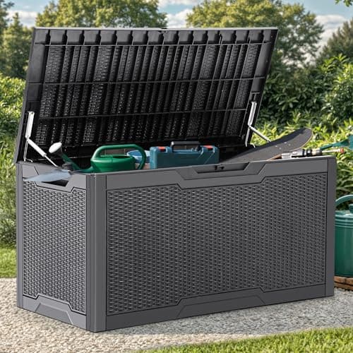 YITAHOME 100 Gallon Large Deck Box, Outdoor Resin Storage Boxes for Patio Furniture, Outdoor Cushions, Garden Tools, Water Resistant and Lockable