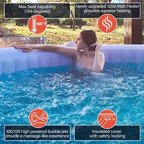 ALEKO Inflatable Hot Tub Spa | Personal High Powered Jetted Bubble | with Fitted Cover and 3 Filters | 265 Gallon | 6 Person Round | Brown | HTIR6GYBR