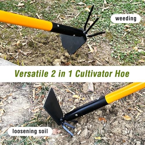 Hoe Garden Tool, Heavy Duty Long Handle Rake Cultivator Manual Weeder for Yard Lawn Patio Garden Planting
