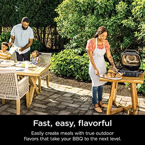 Ninja | Woodfire Series | 7-in-1 (Grill, BBQ, Roast, Air Fry, Dehydrate, Broil, Smoke) | Portable & Weather Resistant | Cook Up To 6 Steaks & 30 Hot Dogs | Woodfire Pellets included | OG701
