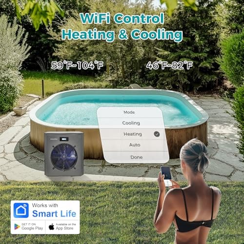 Pool Heaters for Above Ground Pool 16000 BTU Swimming Pool Heater Pump 5000 Gallon Heating or Cooling Mode WiFi Control Timer 120V 60Hz