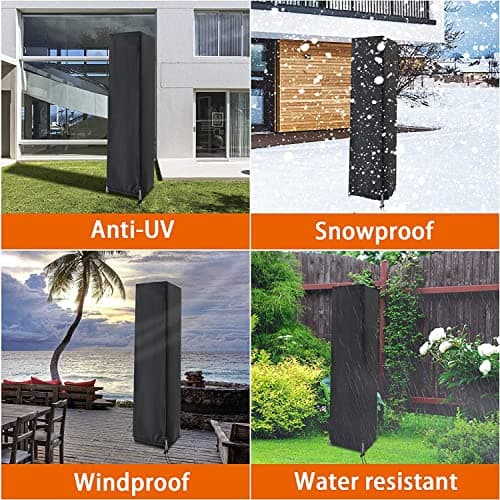 Patio Heater Cover, Outdoor Standing Square Heater Covers with Zipper Waterproof Windproof Thicker Oxford (Black, 87" H x 21" W x 24" D Inch)