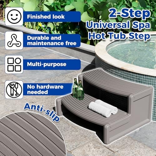 ECOTRIC Spa Step Hot Tub 2-Step Universal Outdoor Indoor Step Stool Pool Ladder Slip Resistant Striped - Carbon Gray Plastic