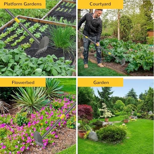 Luvenia Hoe Garden Tool Heavy Duty Garden Hoe for Weeding Loosening Soil 2 in 1 Manual Garden Tools Long Handle Adjustable 16-45 Inch Steel Shaft for Gardening