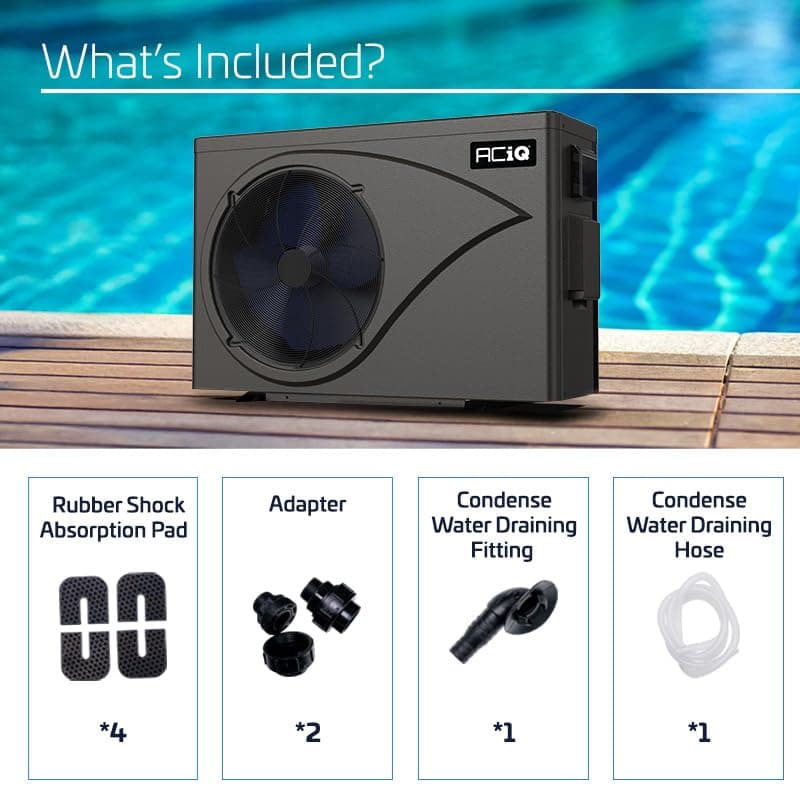 ACiQ 50,000 BTU Inverter Pool Heat/Cool Pump | Energy Efficient, Quiet Operation, Electric Pool Heater, Above Ground Pool Heater