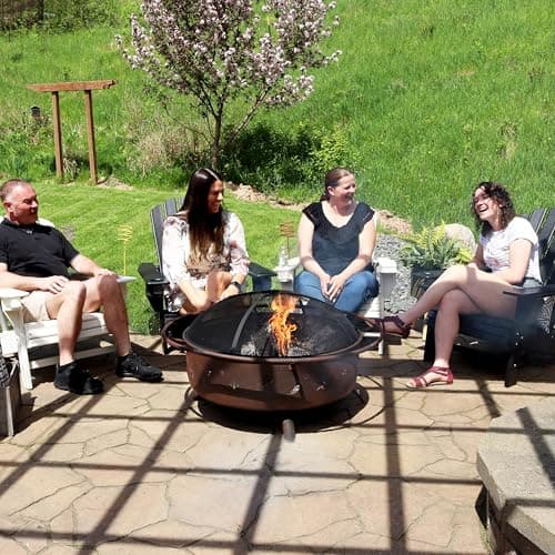 Sunnydaze Cosmic 42-Inch Large Outdoor Fire Pit - Wood-Burning Fire Pit with Round Spark Screen, Poker, and Built-in Grate