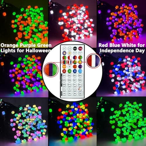 Red White and Blue String Lights, Color Changing Smart RGB Christmas Lights with Remote & App Control & Timer, Music Sync Multiple Modes 66ft 200 LED Twinkle Light Indoor Outdoor for 4th of July Decor