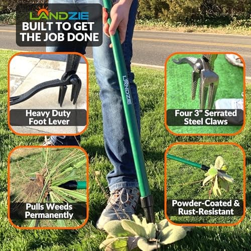 Landzie Weeder Weed Puller Tool, 44 Inch Steel Stand Up Weed Puller with Long Handle, Manual Weeders Weed Remover Tool Stand Up Heavy Duty Weed Picker and Weed Digger Garden Lawn Weed Tool