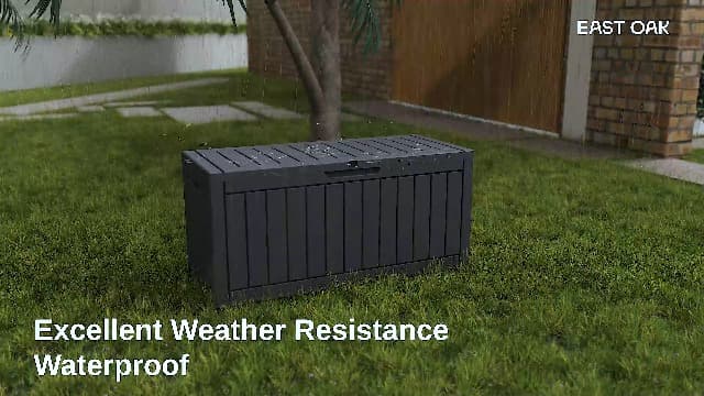 EAST OAK Outdoor Storage Box, 90 Gallon Deck Box, Waterproof Resin Storage Bin for Patio Cushions, Gardening Tools, Lockable, UV Resistant, Grey