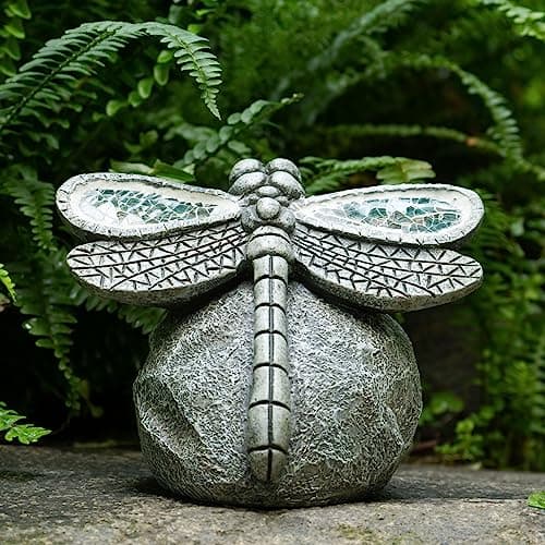 Garden Statue Dragonfly,Solar Dragonfly Decor for Outdoor,Resin Dragonflies Figurine with Solar Light for Patio,Balcony,Yard,Lawn Ornament,Perfect Garden Gift