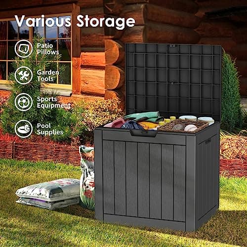 DRATO Deck Boxes, 31 Gallon Outdoor Storage Box for Patio Cushion, Sports Equipment, Garden Tools, Waterproof and UV Resistant, Lockable Black