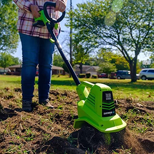 Earthwise Power Tools by ALM TC70020IT 20-Volt 7.5-Inch Cordless Electric Garden Tiller Cultivator, (2AH Battery & Fast Charger Included), Green