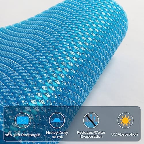 VINGLI 12Mil Solar Pool Cover 16x32FT Rectangle Solar Blanket for Inground Pool and Above-Ground Swimming Pool, Blue (16' x 32')