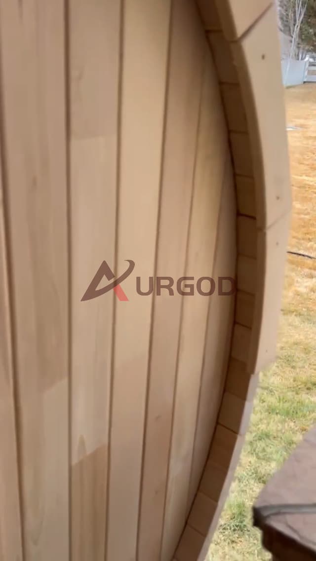 Outdoor Sauna 4 Person, Canadian Hemlock Barrel Sauna with 4.5KW ETL Heater, 220V, Waterproof System, Asphalt Shingles, Rubber Base(0-195℉)