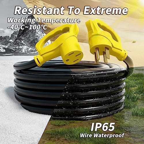 30 FT 50 Amp RV/EV Extension Cord Outdoor with Grip Handle, 4 Prong Flexible Heavy Duty 6/3+8/1 Gauge STW RV Power Cord Waterproof, NEMA 14-50P to 14-50R, Black-Yellow, ETL Listed