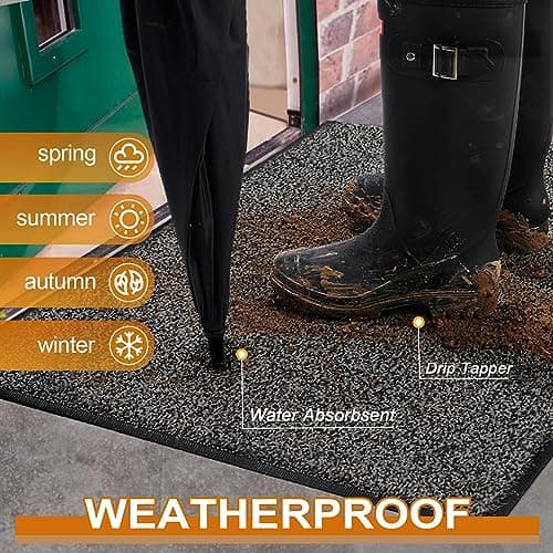 Mibao Front Door Mat, Dirt Trapper Welcome Mat for Outdoor Indoor, Non-Slip Waterproof Doormat, Durable Machine Washable Low Profile Entry Rug for Back Door Outside Patio Porch, 32" x 20", Grey