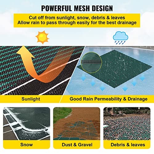 VEVOR Inground Pool Safety Cover 18' x 36' Rectangle with 4x8ft Center End Step, Safety Pool Covers Green Mesh, 15-Year Warranty, Triple Stitched, MAX Strength Winter Safety Cover for Children & Pets