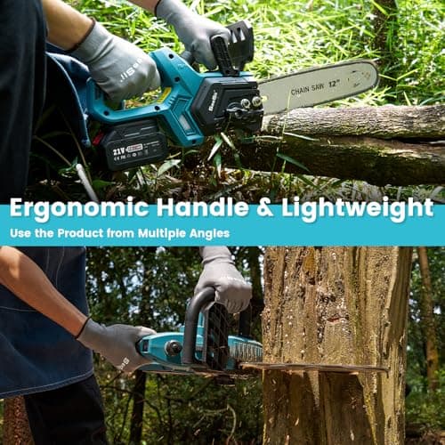 Seesii Chainsaw Cordless 12-inch, Electric HandHeld Chain Saw, 12-in Portable Chainsaw Battery Powered Saws for Trees Wood Cutting, 2 * 4.0Ah Battery and Charger Included, CH1200+