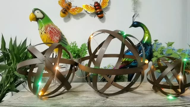 BSTGIFTS Metal Garden Spheres, Metal Band Decorative Spheres, Metal Folding Orb Garden Ball, Sets of 3