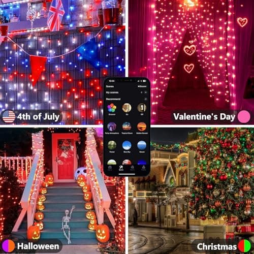 Red White and Blue String Lights, Color Changing Smart RGB Christmas Lights with Remote & App Control & Timer, Music Sync Multiple Modes 66ft 200 LED Twinkle Light Indoor Outdoor for 4th of July Decor