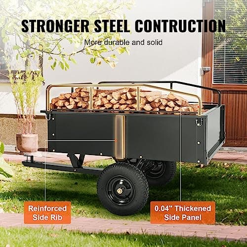 VEVOR Heavy Duty ATV Trailer Steel Dump Cart, 750-Pound 15 Cubic Feet, Garden Utility Trailer with Removable Sides for Riding Lawn Mower Tractor
