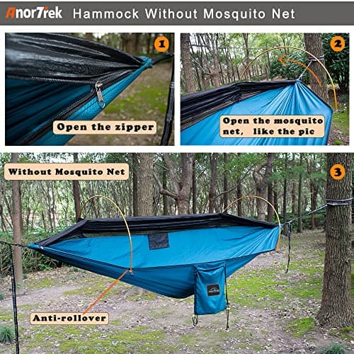 Camping Hammock with Mosquito Net and Rain Fly Tarp, Portable Double Hammock with Two Tree Straps, 230T Nylon Hammock and Waterproof Rain Fly Set for Hiking, Backpacking, Overnight (Green)