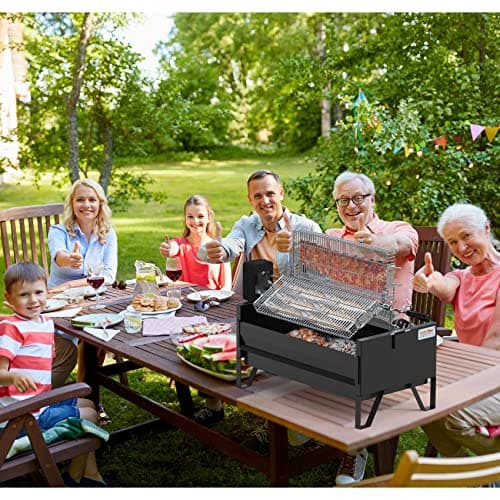 Onlyfire 2 IN 1 Charcoal Grill Rotisserie Kit with 3 Stainless Steel Rotating Baskets and 24 In Grill Grate, Auto Swivel BBQ Roasting Machine for Outdoor Patio Backyard Barbecue, GS304