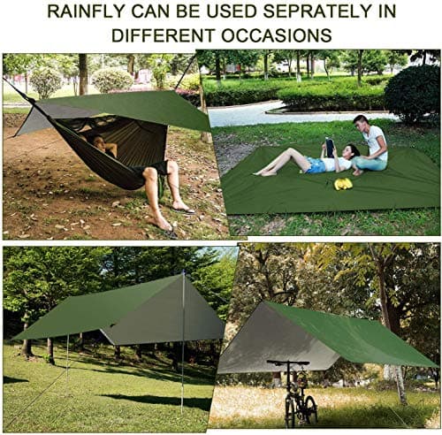 Camping Hammock with Rain Fly Tarp and Mosquito Net Portable Single Double Hammock Tent with Tree Strap Backpacking Hammock with Rain Cover for Hiking Travel Yard Activities Green