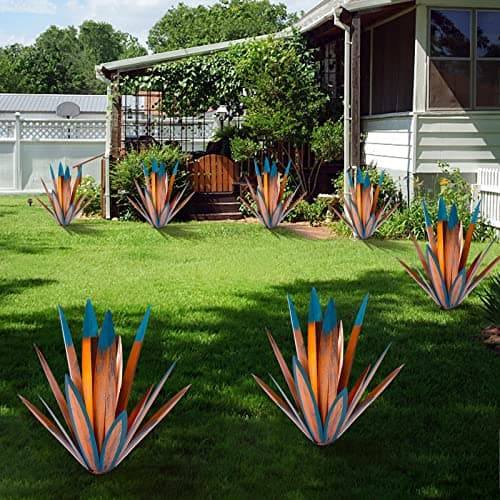 Large Leaf Thickened Metal Agave Plant Outdoor Decoration Desert Courtyard Art Plant Garden Decoration Outdoor Metal Art Floral Gift (1, Blue)