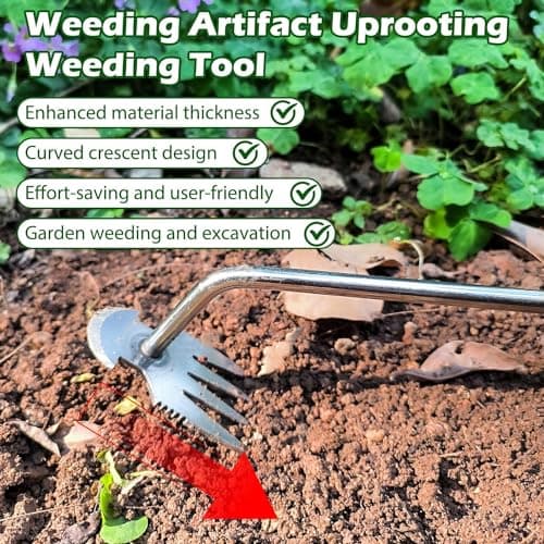 Weed Puller Tool Garden Weed Pulling Tool,Portable Garden Stainless Steel Weeder Tool Uprooting Weeding Tool 4 Teeth Manganese Steel Forged Hand Weeder for Vegetable Gardening Planting Weeding 16inch
