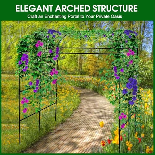 Garden Arch Trellis for Climbing Plants Outdoor, Grape Vine Tomato Bean U Frame Plant Vegetable Support, Cucumber Pergola for Backyard, Black