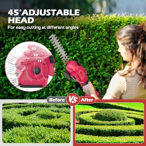 Hedge Trimmer Cordless, 2 in 1 Cordless Hedge Trimmer with 2600mAh Battery*2, High Power and Large Capacity Hedge Shears for Gardens, Patios and Lawns Charger Included