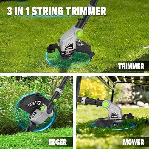 Cordless String Trimmer 3-in-1 Weed Wacker 12-Inch Grass Trimmer with Fast Charger and 2.0Ah Battery, Weed Wacker Cordless with Auto Line Feed, Weed Eater for Lawn Care