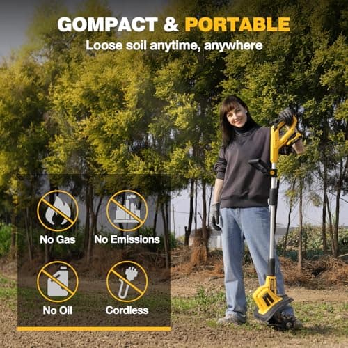 Alloyman 20V Cordless Tiller Cultivator, 360RPM Electric Garden Tiller, with 2 * 2.0Ah Batteries & Charger, 9In Tilling Width and 6.6In Depth Garden Rototiller for Lawn/Gardening/Soil Cultivation