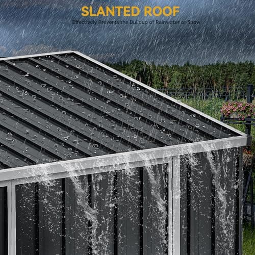 DWVO 8x4 FT Outdoor Weatherproof Storage Shed, Secure Metal Bike Shed w/Lockable Entry, Garden Storage Solution for Lawn Equipment, Tools, Waste Bin, Dark Gray