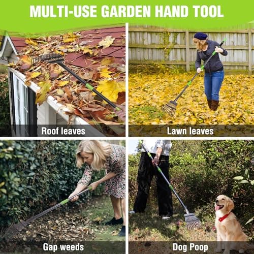 WORKPRO Rake, Small Rake for Leaves with 72” Adjustable Long Handle, 11 Steel Tines, Heavy Duty Metal Leaf Rakes for Garden, Lawn, Yard, Shrub, Flower Bed, Narrow Rakes 9" Wide Head for Tight Spaces