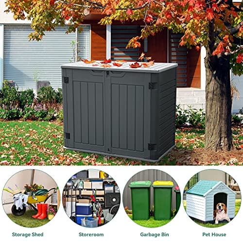 YITAHOME Outdoor Horizontal Storage Sheds w/o Shelf, Weather Resistant Resin Tool Shed, Multi-Opening Door for Storage of Bike, Trash Cans, Garden Tools, 35 cu ft, Waterproof, Lockable, Dark Gray