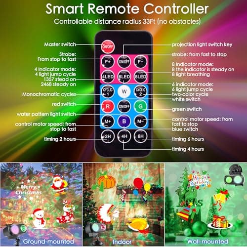 Christmas Projector Lights Outdoor, Upgrade Holiday Projection Light with Remote, 3D Ocean Wave & 72 HD Patterns, Waterproof Snowflake Projector for Xmas Party Yard Decor